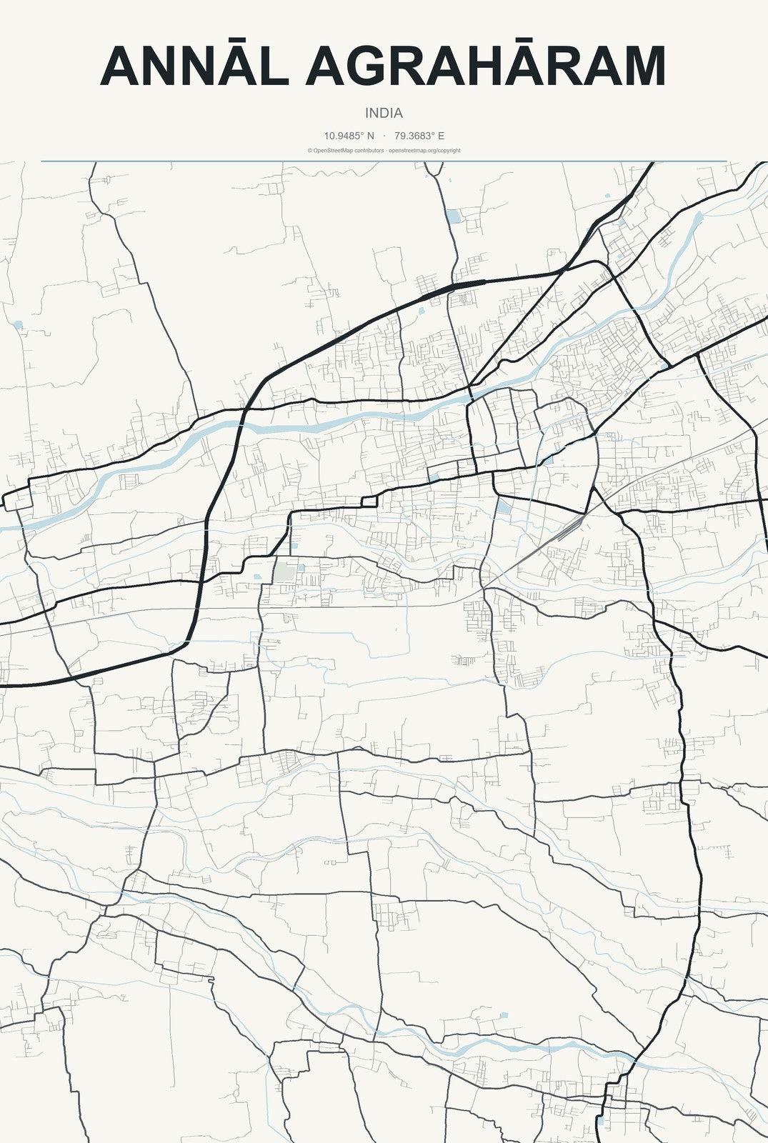 Annāl Agrahāram, India City Map Aluminum Sign in Headline Atlas style