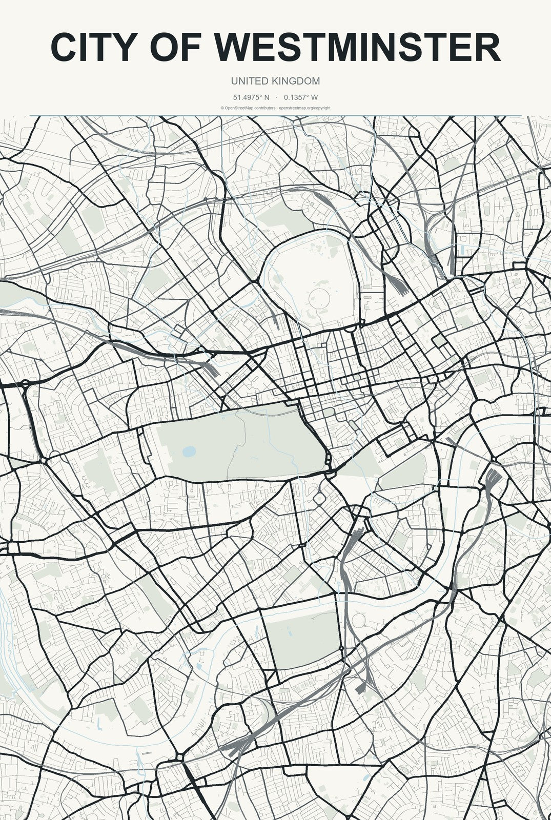 City of Westminster, United Kingdom City Map Aluminum Sign in Headline Atlas style
