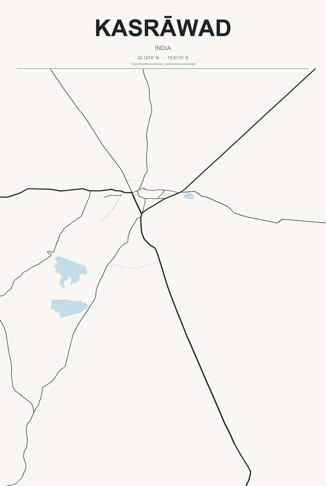 Kasrāwad, India City Map Aluminum Sign in Headline Atlas style