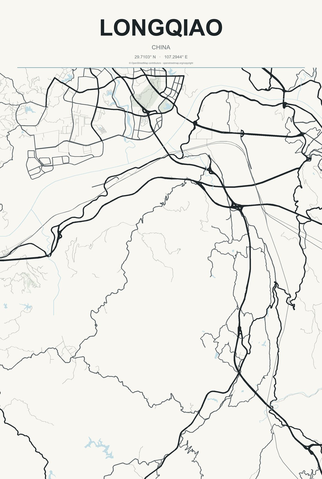 Longqiao, China City Map Aluminum Sign in Headline Atlas style