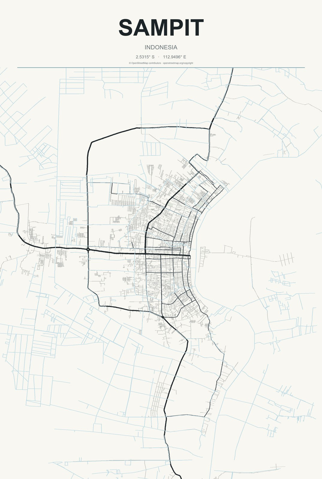 Sampit, Indonesia City Map Aluminum Sign in Headline Atlas style