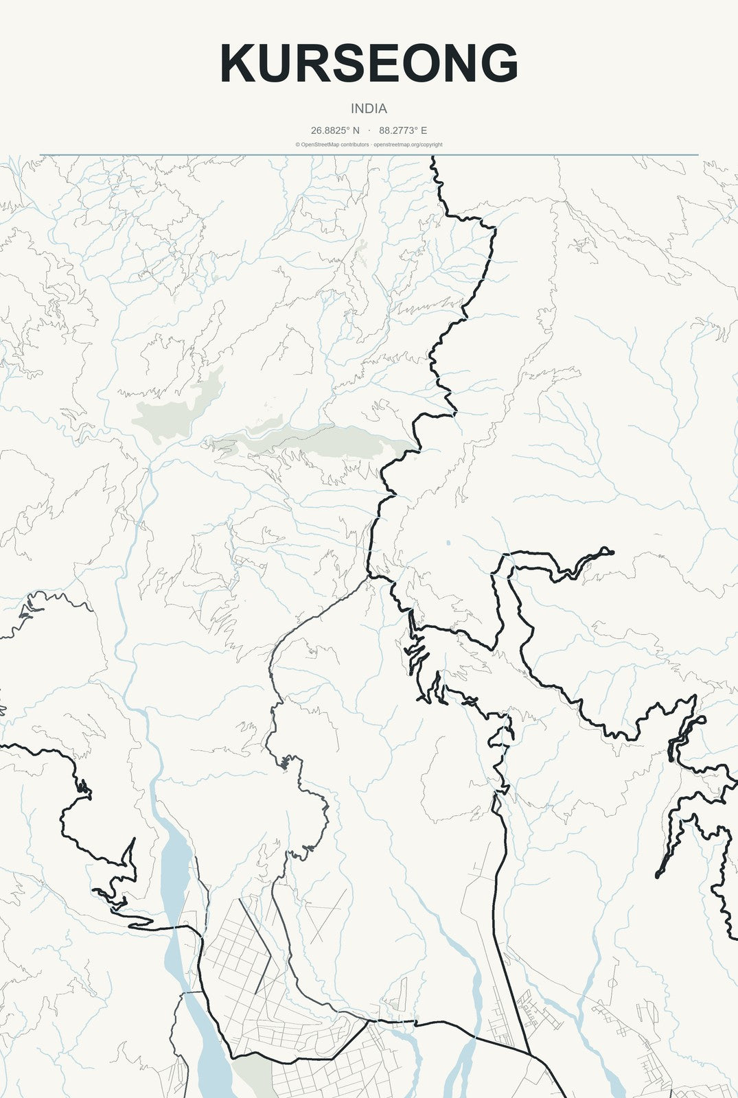Kurseong, India City Map Aluminum Sign in Headline Atlas style