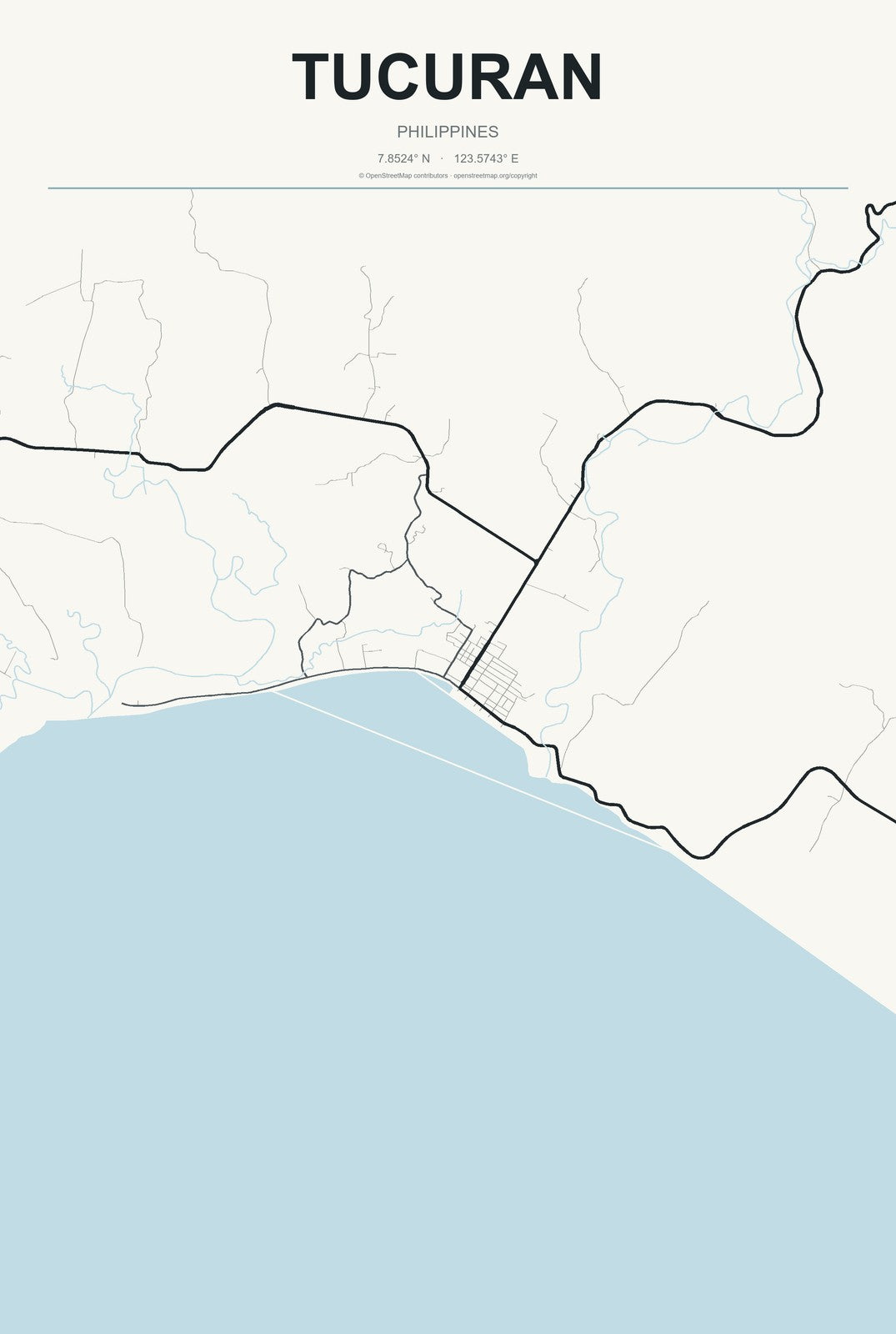 Tucuran, Philippines City Map Aluminum Sign in Headline Atlas style