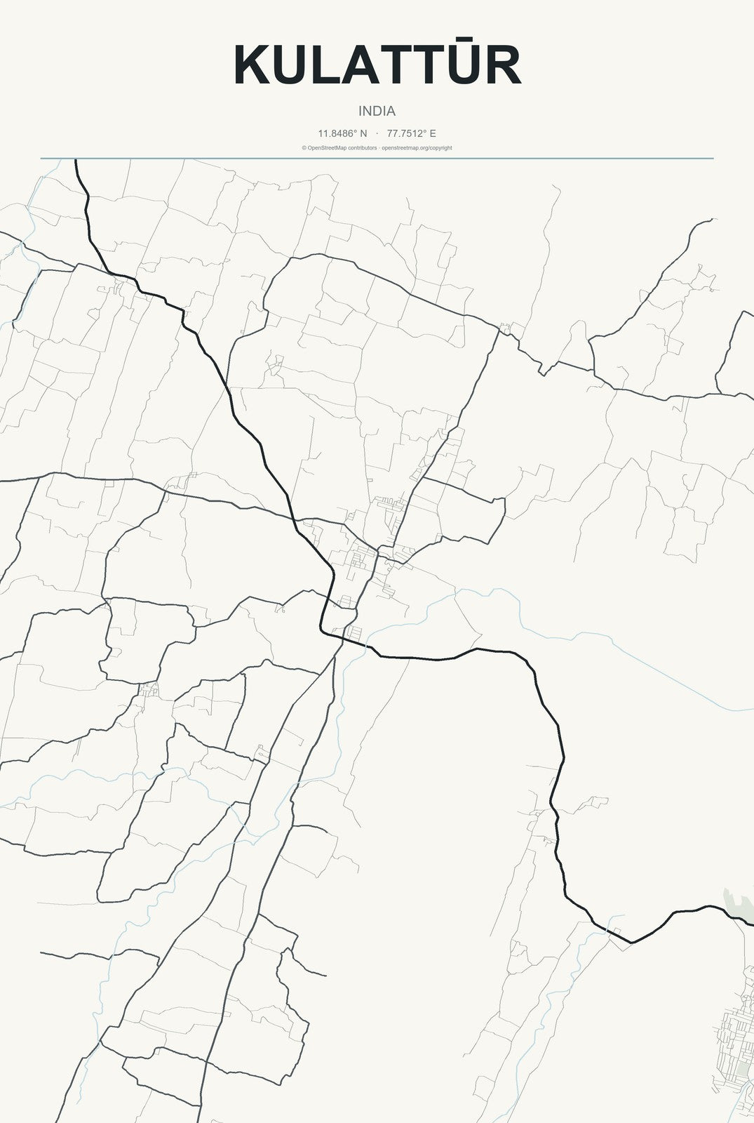 Kulattūr, India City Map Aluminum Sign in Headline Atlas style