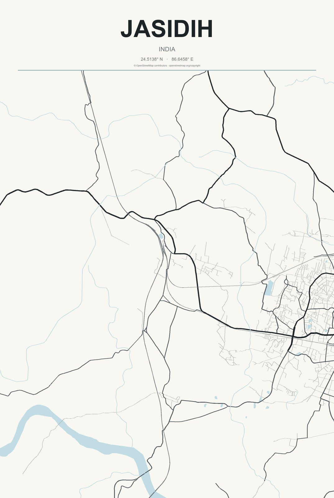 Jasidih, India City Map Aluminum Sign in Headline Atlas style