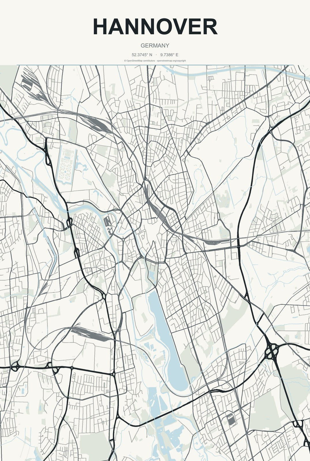 Hannover, Germany City Map Aluminum Sign in Headline Atlas style