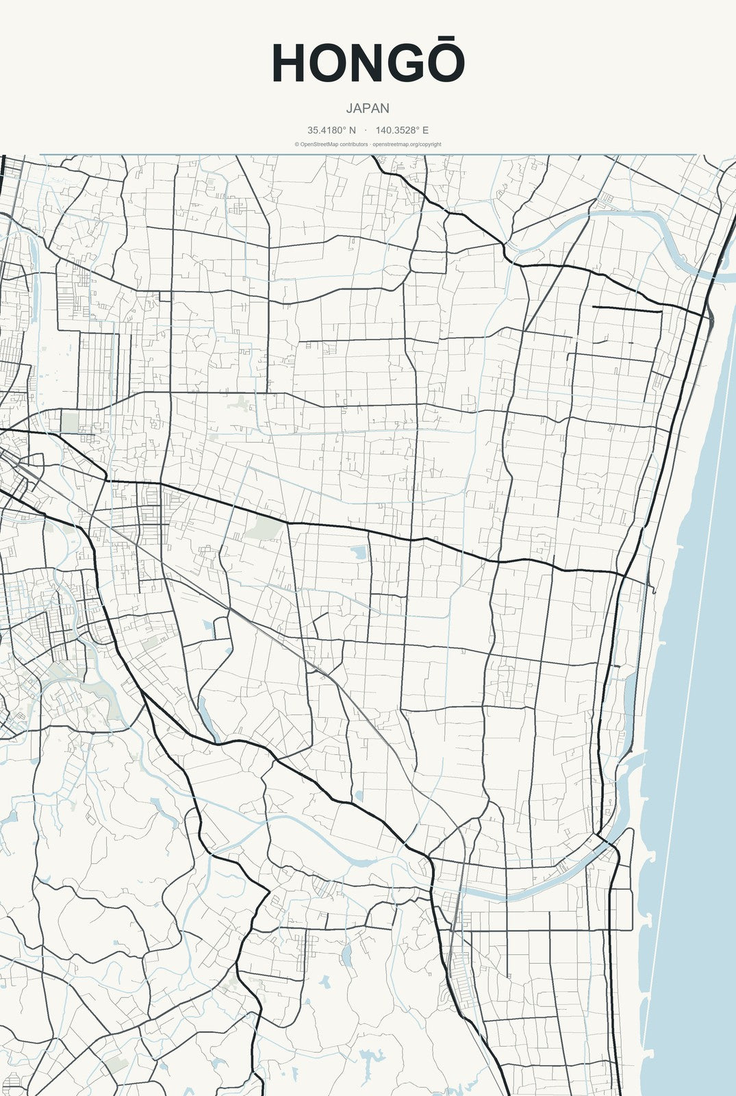 Hongō, Japan City Map Aluminum Sign in Headline Atlas style