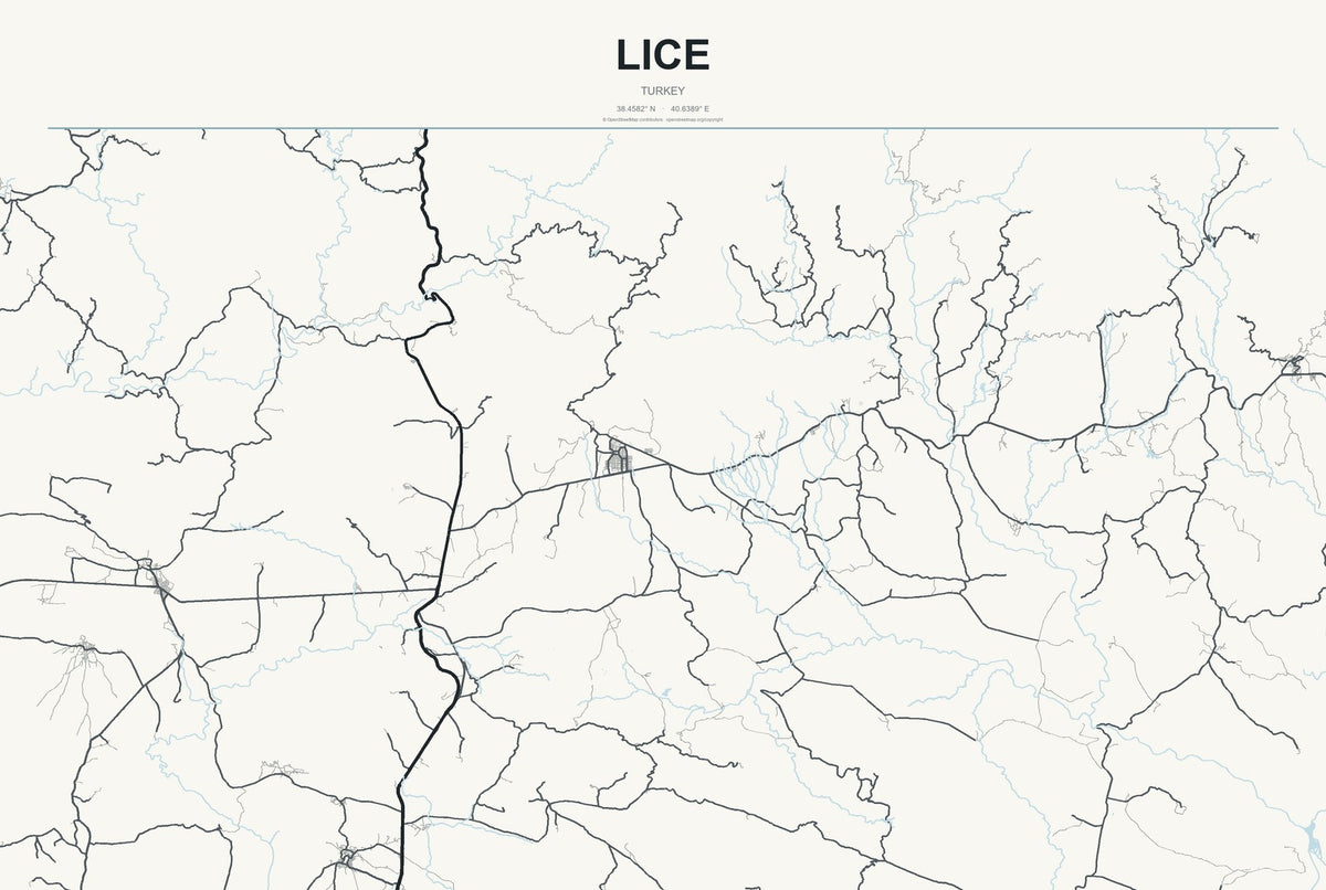 Lice, Turkey City Map Aluminum Sign in Headline Atlas style