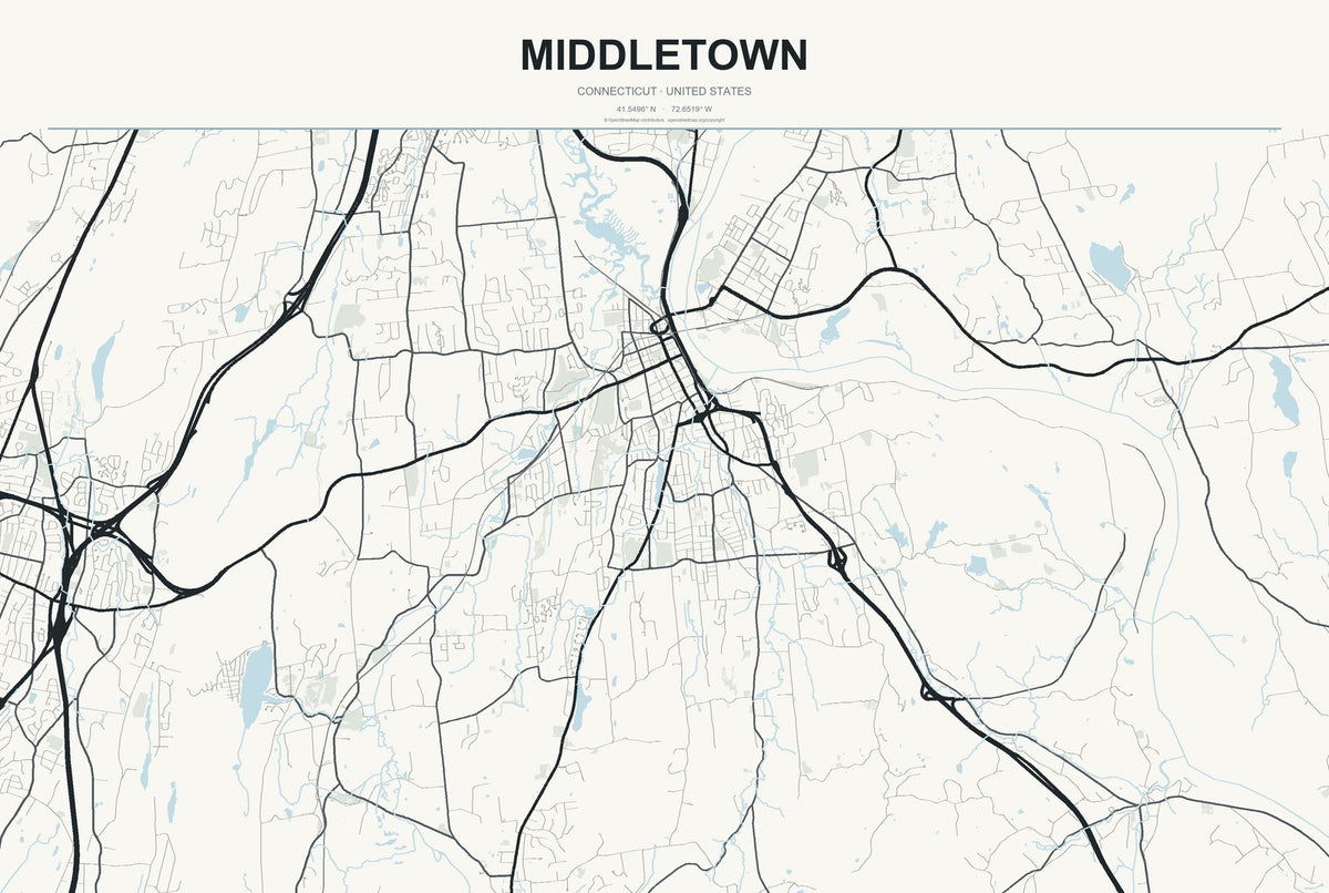 Middletown, Connecticut City Map Aluminum Sign in Headline Atlas style