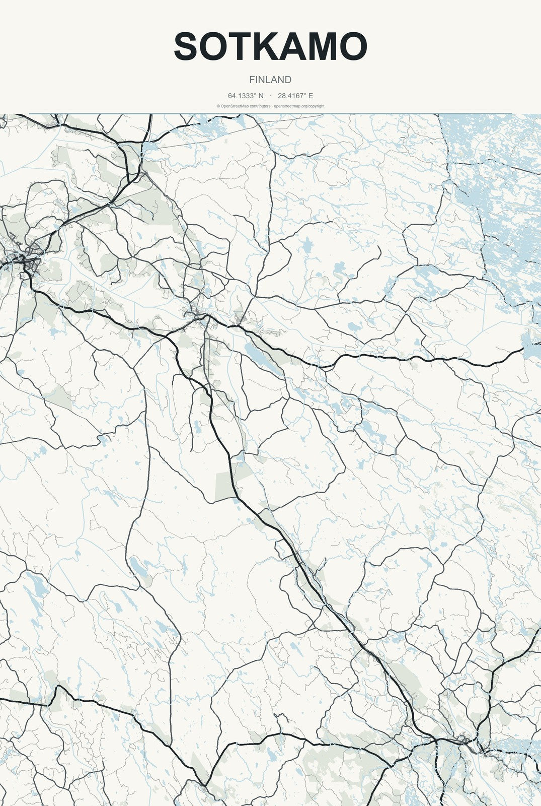 Sotkamo, Finland City Map Aluminum Sign in Headline Atlas style