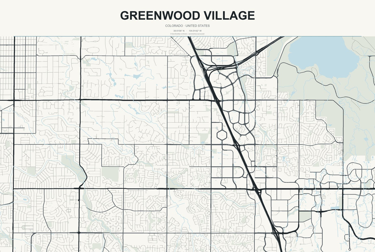 Greenwood Village, Colorado City Map Aluminum Sign in Headline Atlas style