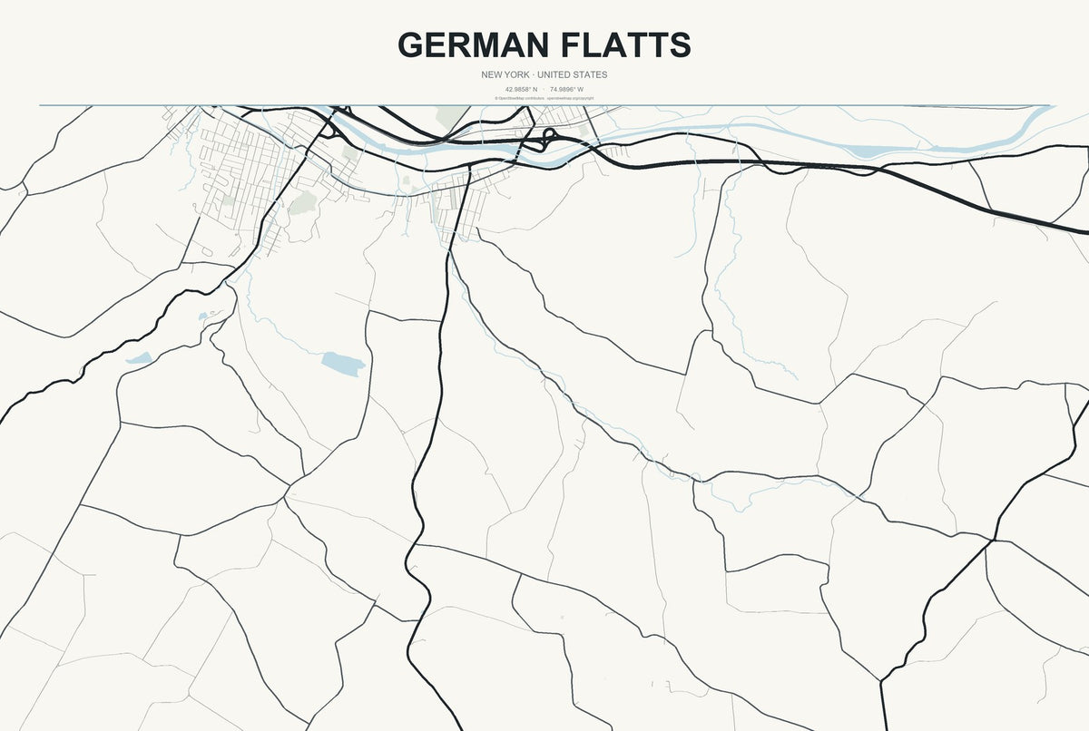 German Flatts, New York City Map Aluminum Sign in Headline Atlas style