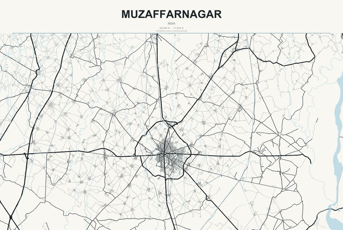 Muzaffarnagar, India City Map Aluminum Sign in Headline Atlas style