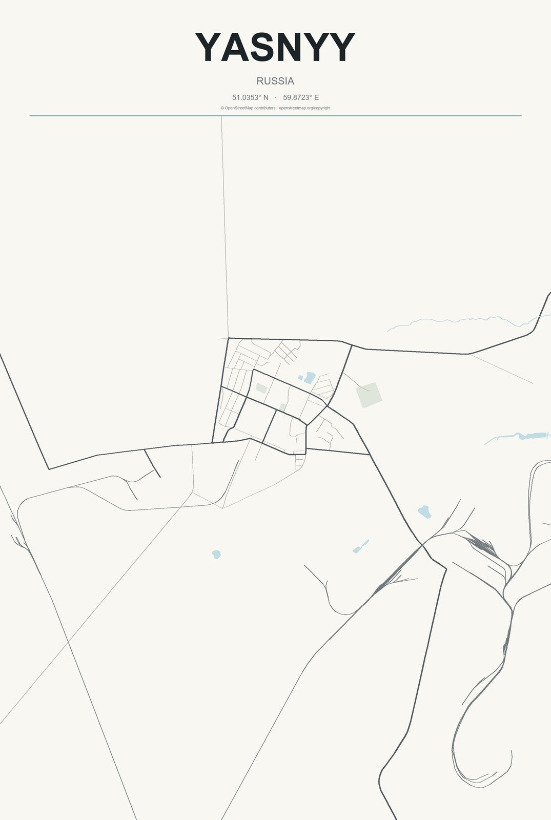 Yasnyy, Russia City Map Aluminum Sign in Headline Atlas style