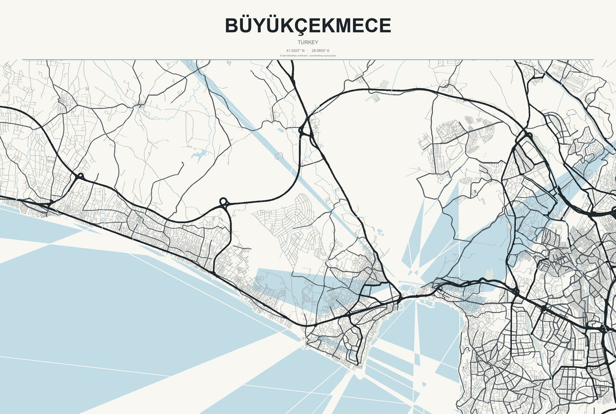 Büyükçekmece, Turkey City Map Aluminum Sign in Headline Atlas style