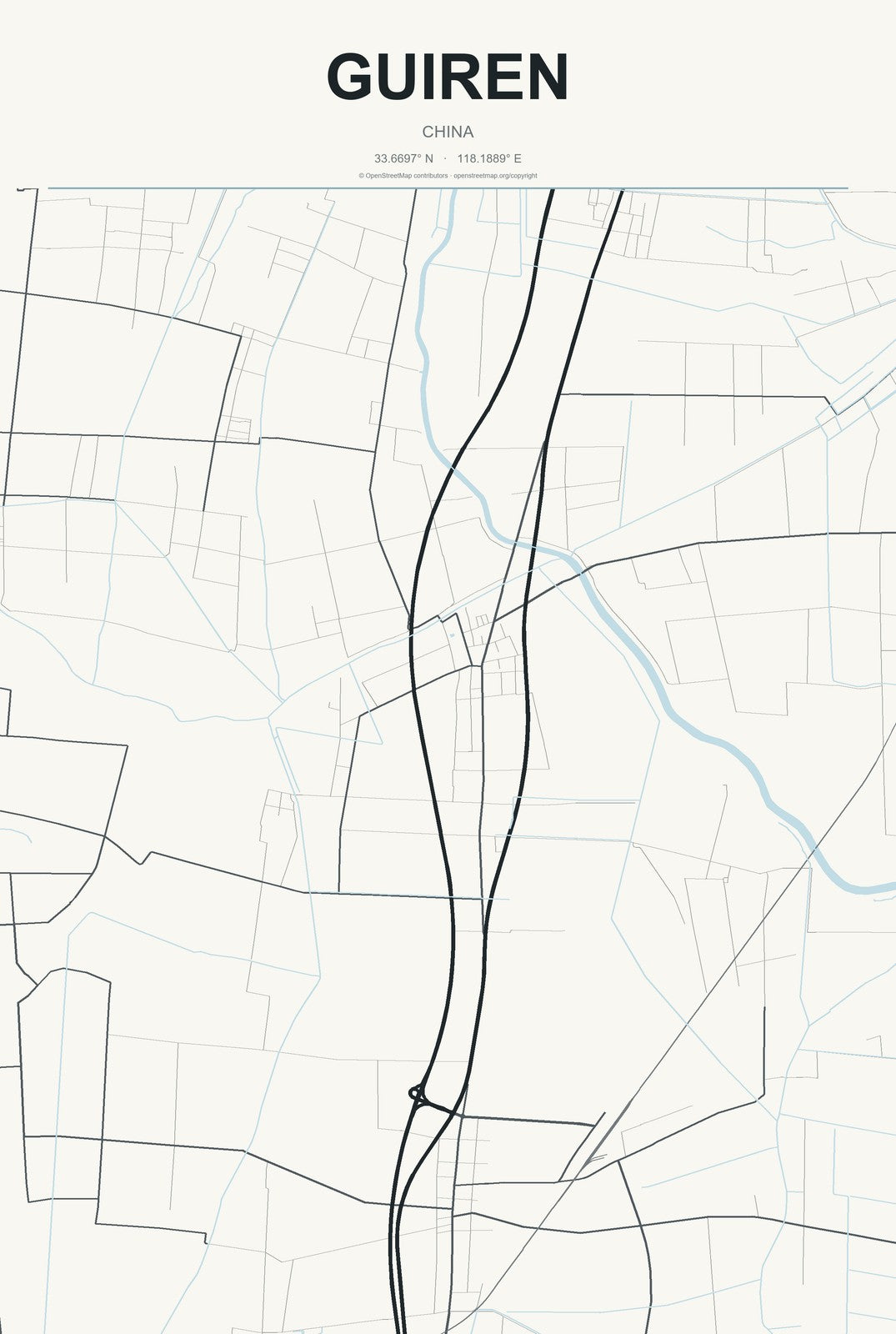 Guiren, China City Map Aluminum Sign in Headline Atlas style