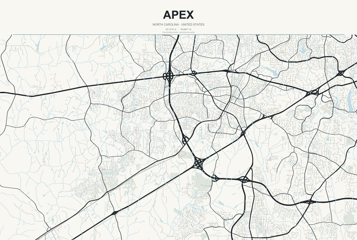 Apex, North Carolina City Map Aluminum Sign in Headline Atlas style
