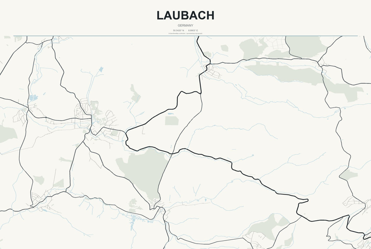 Laubach, Germany City Map Aluminum Sign in Headline Atlas style