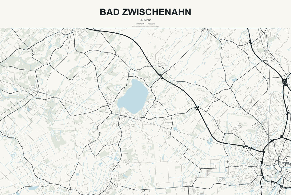 Bad Zwischenahn, Germany City Map Aluminum Sign in Headline Atlas style