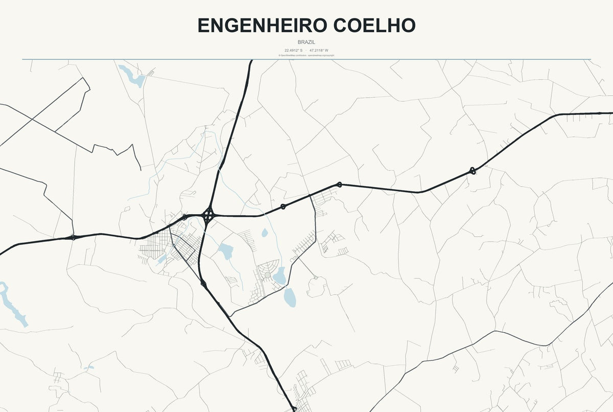 Engenheiro Coelho, Brazil City Map Aluminum Sign in Headline Atlas style
