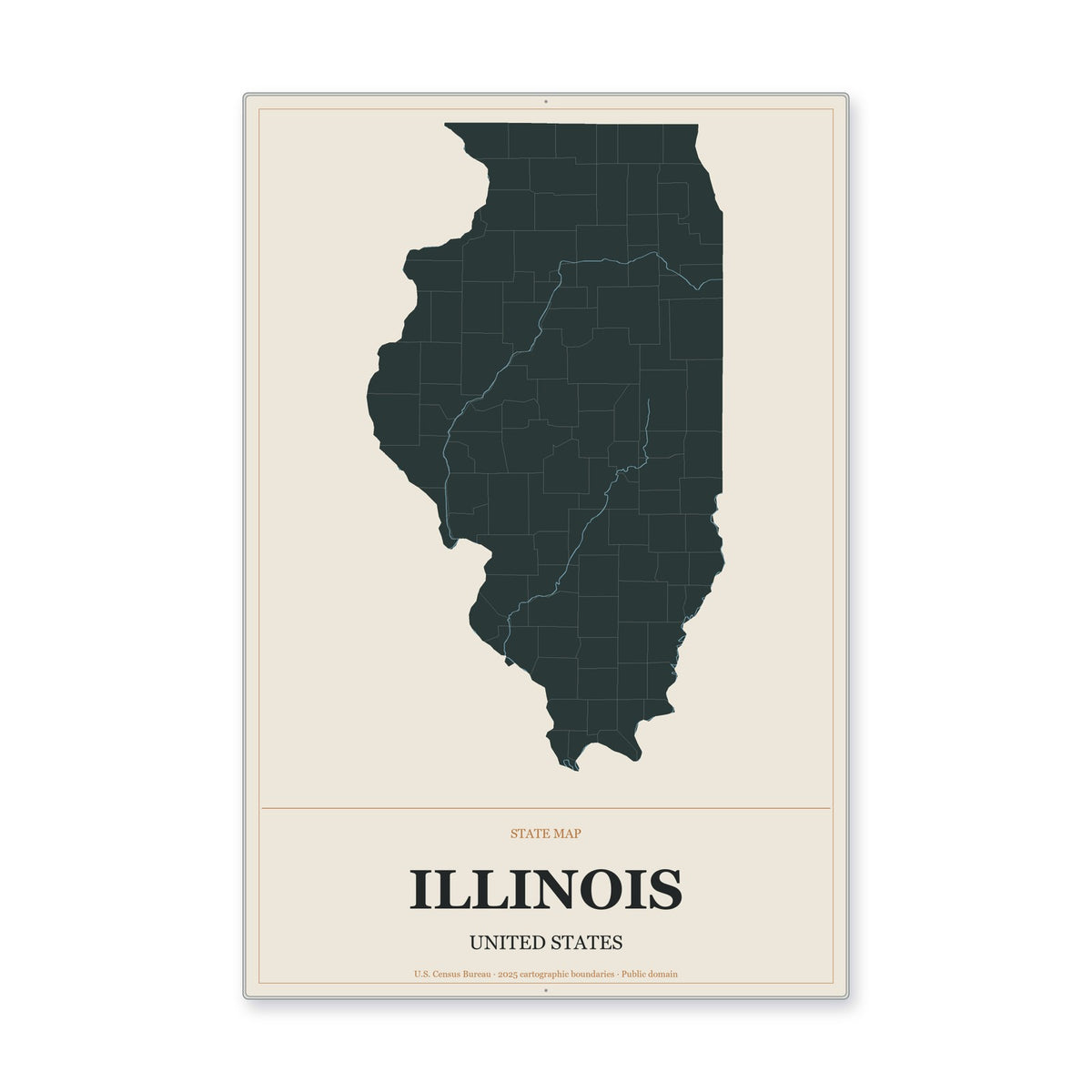 Illinois state map aluminum sign in Headline Atlas style