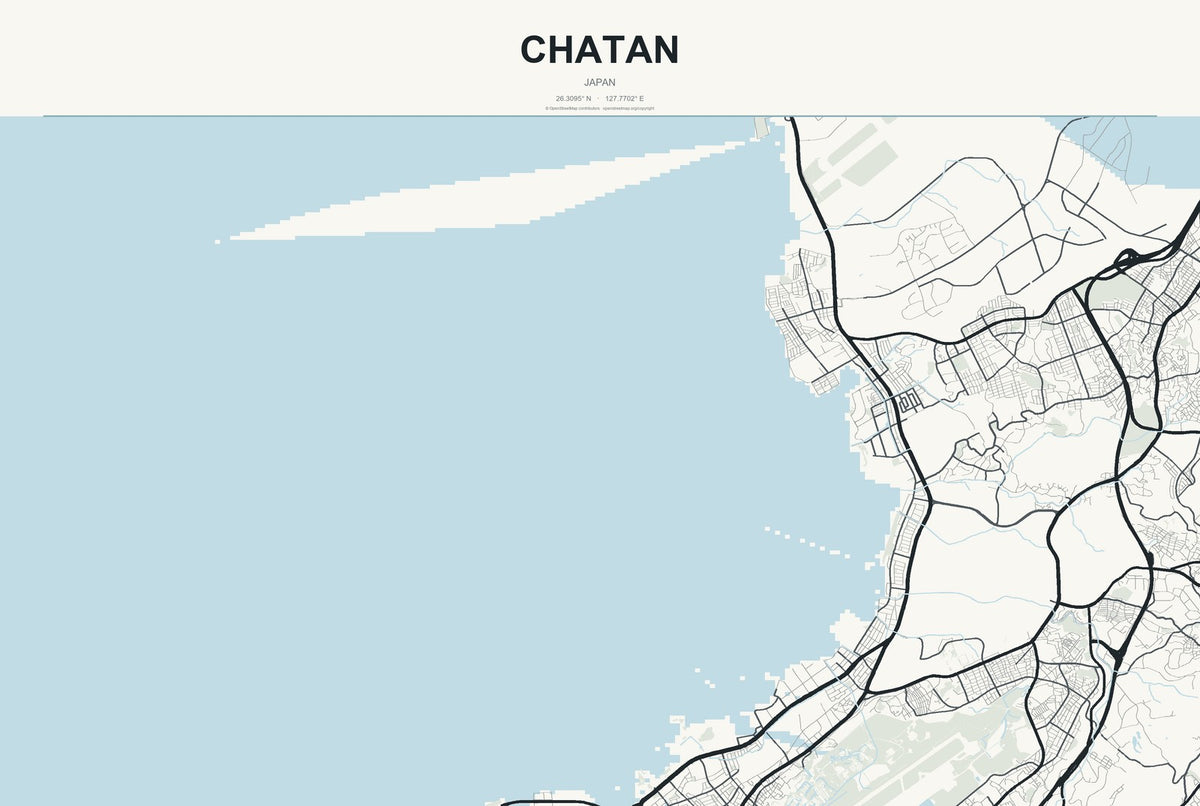 Chatan, Japan City Map Aluminum Sign in Headline Atlas style