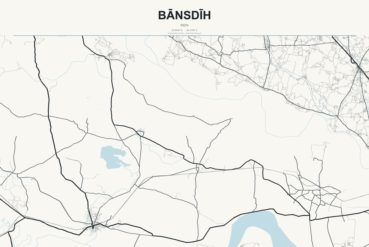 Bānsdīh, India City Map Aluminum Sign in Headline Atlas style