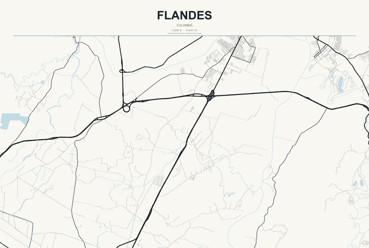 Flandes, Colombia City Map Aluminum Sign in Headline Atlas style