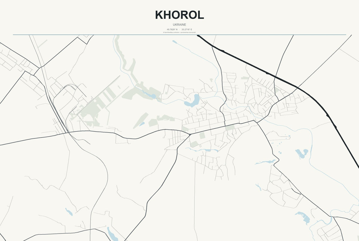 Khorol, Ukraine City Map Aluminum Sign in Headline Atlas style
