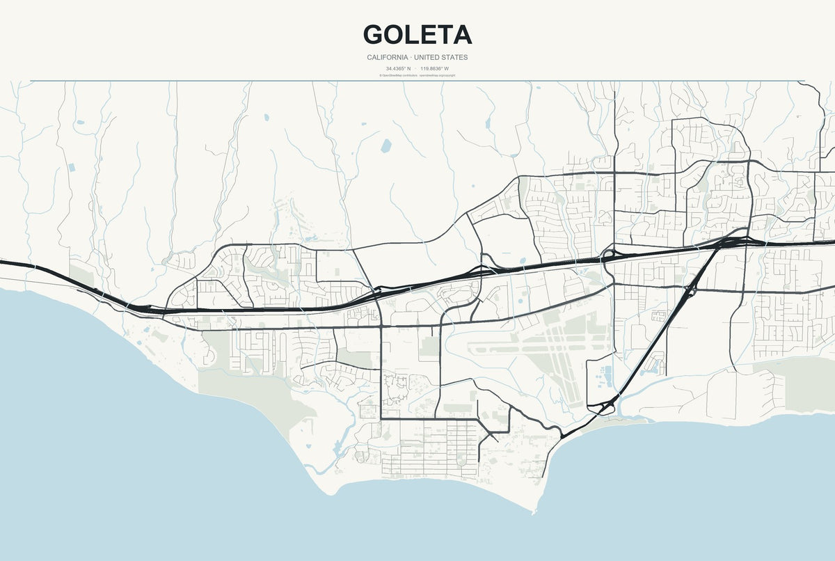Goleta, California City Map Aluminum Sign in Headline Atlas style