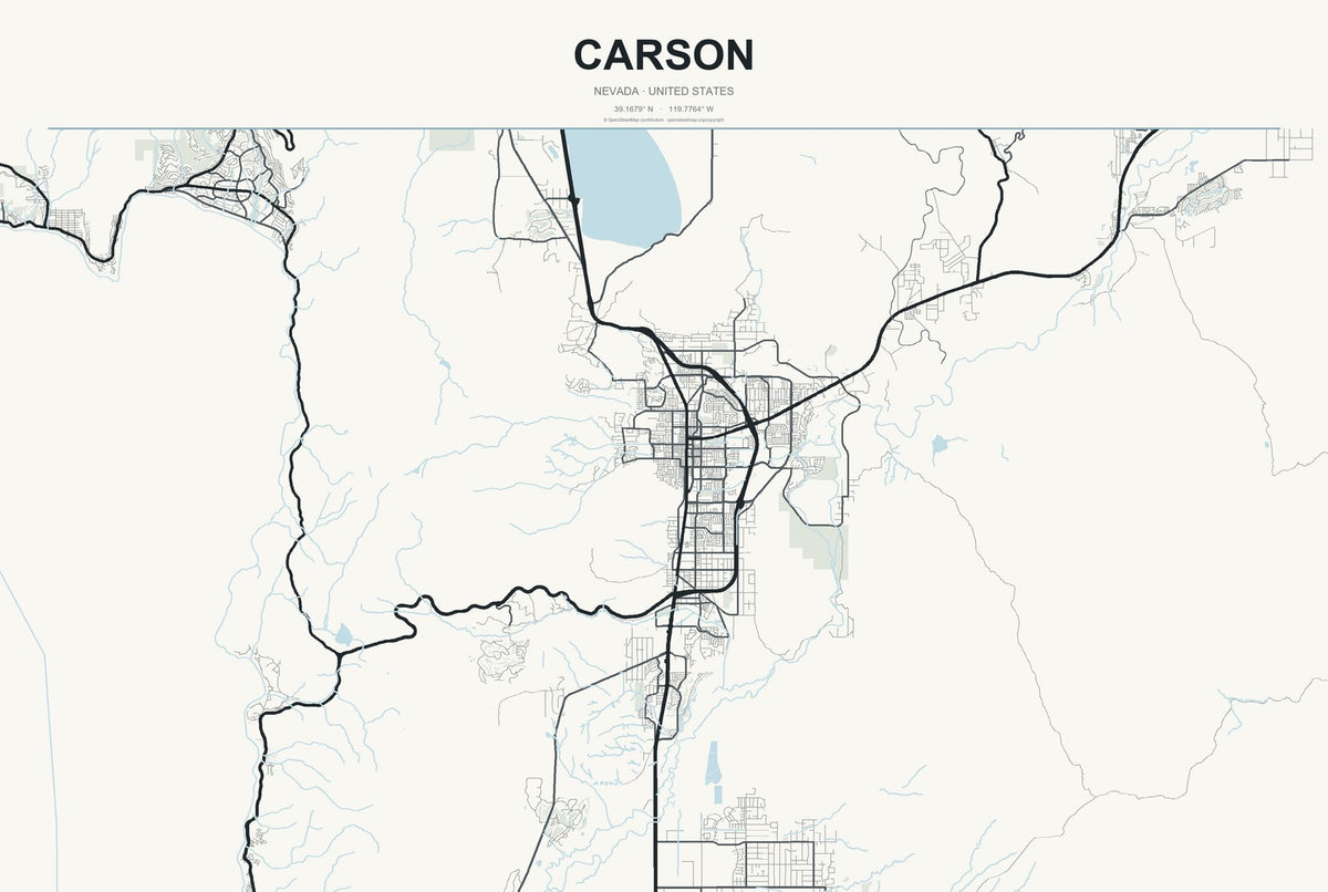 Carson, Nevada City Map Aluminum Sign in Headline Atlas style