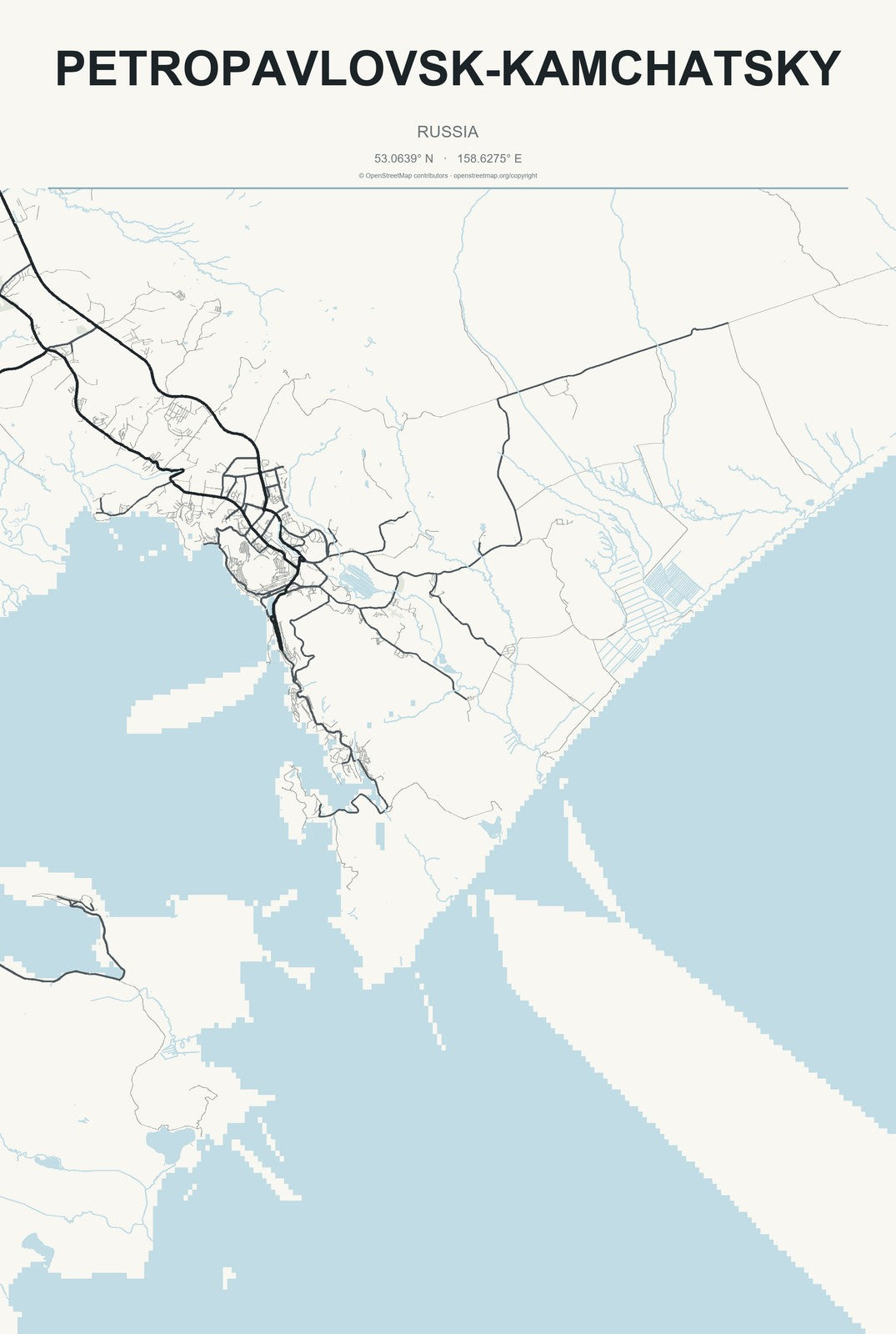 Petropavlovsk-Kamchatsky, Russia City Map Aluminum Sign in Headline Atlas style
