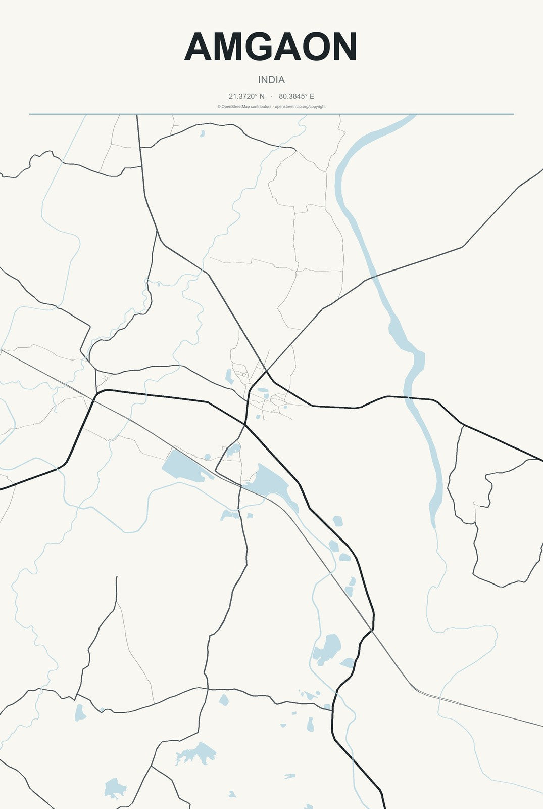 Amgaon, India City Map Aluminum Sign in Headline Atlas style