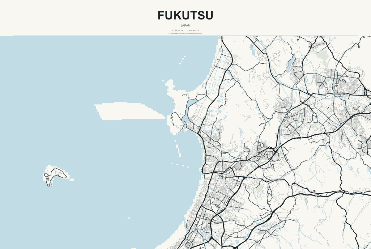 Fukutsu, Japan City Map Aluminum Sign in Headline Atlas style