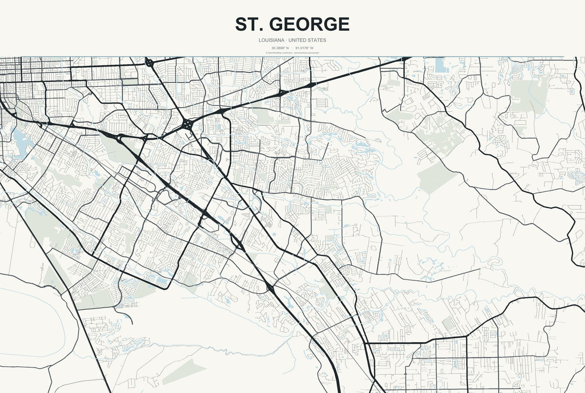 St. George, Louisiana City Map Aluminum Sign in Headline Atlas style