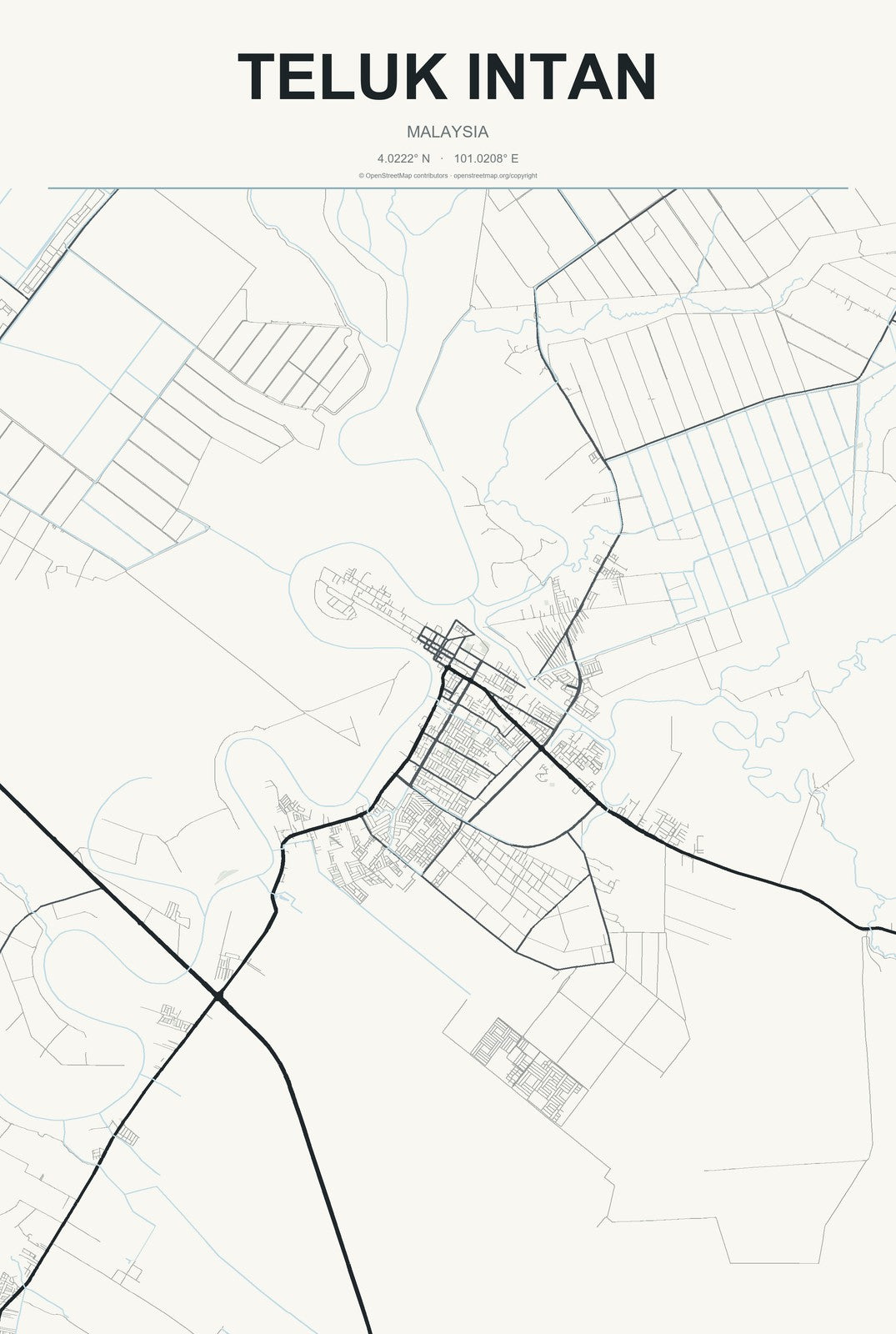 Teluk Intan, Malaysia City Map Aluminum Sign in Headline Atlas style