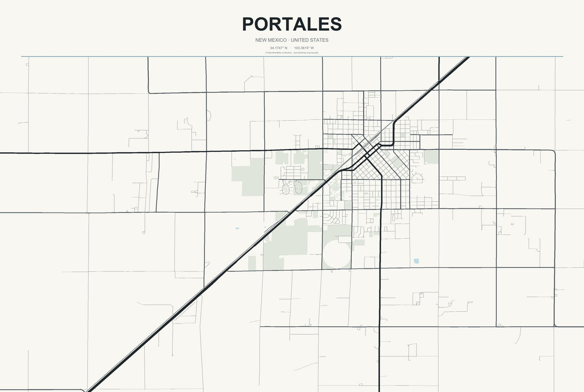 Portales, New Mexico City Map Aluminum Sign in Headline Atlas style