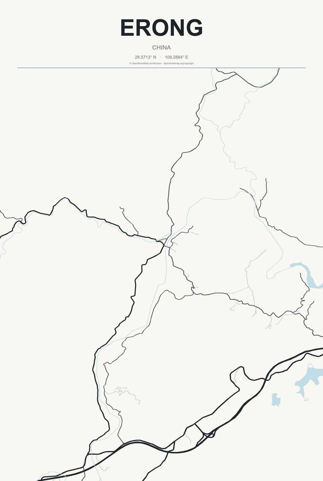 Erong, China City Map Aluminum Sign in Headline Atlas style