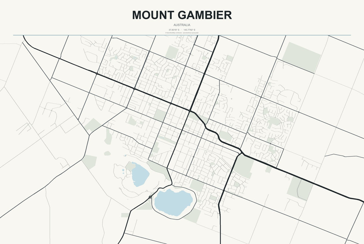 Mount Gambier, Australia City Map Aluminum Sign in Headline Atlas style