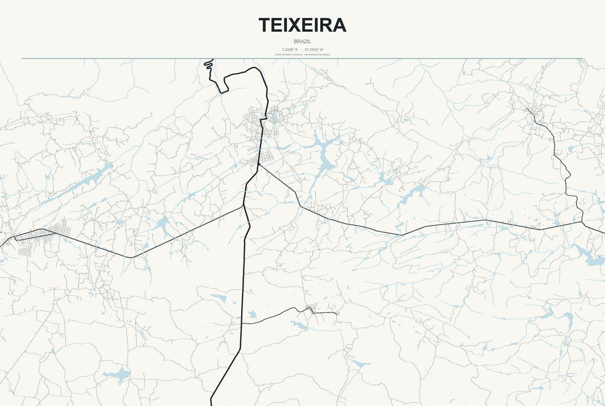 Teixeira, Brazil City Map Aluminum Sign in Headline Atlas style