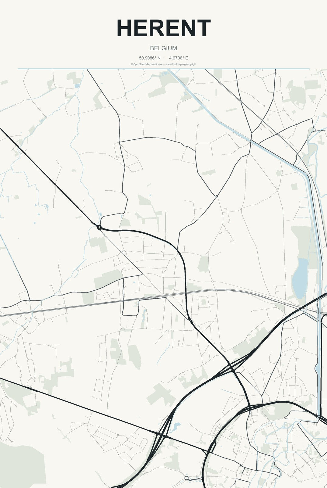 Herent, Belgium City Map Aluminum Sign in Headline Atlas style