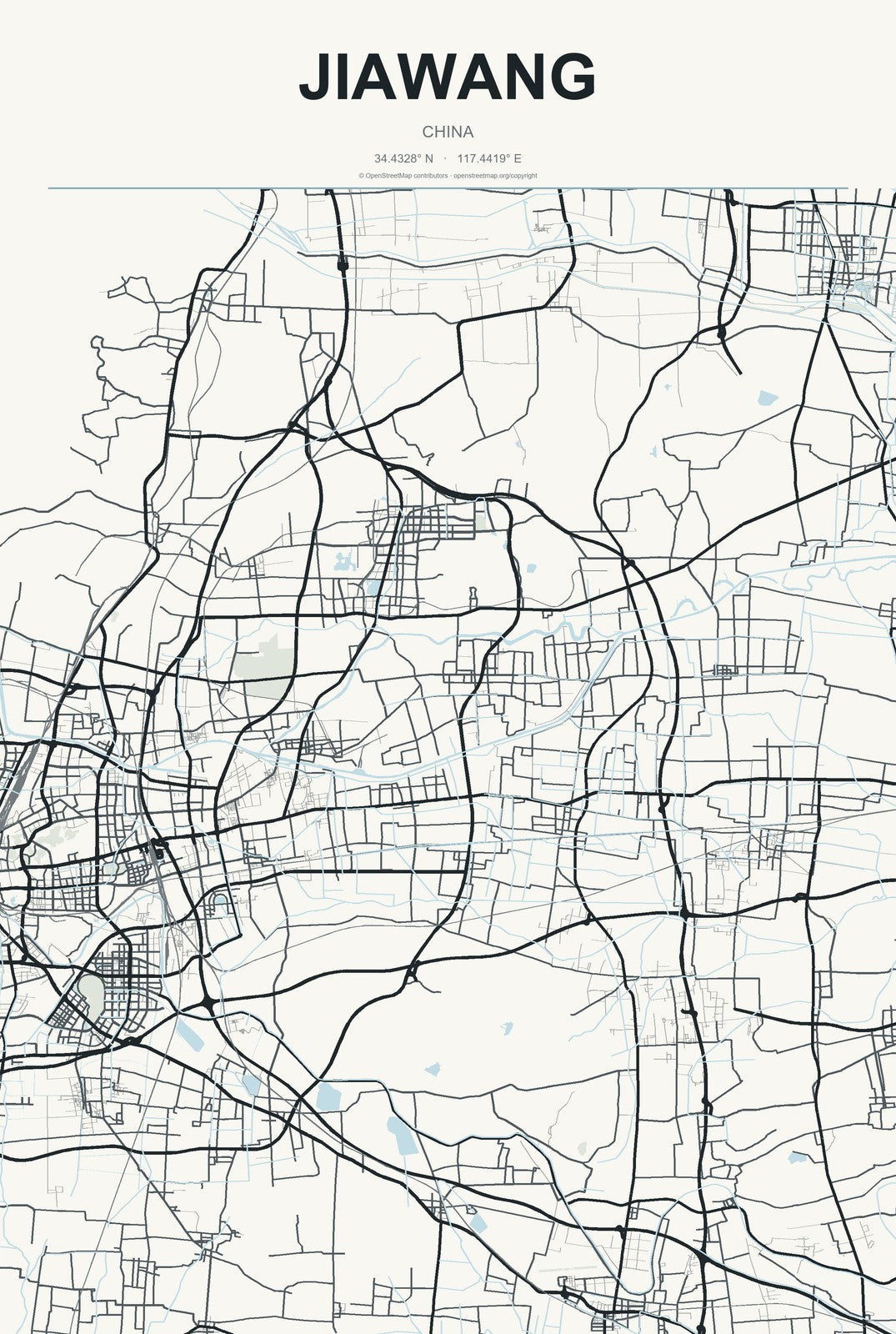 Jiawang, China City Map Aluminum Sign in Headline Atlas style