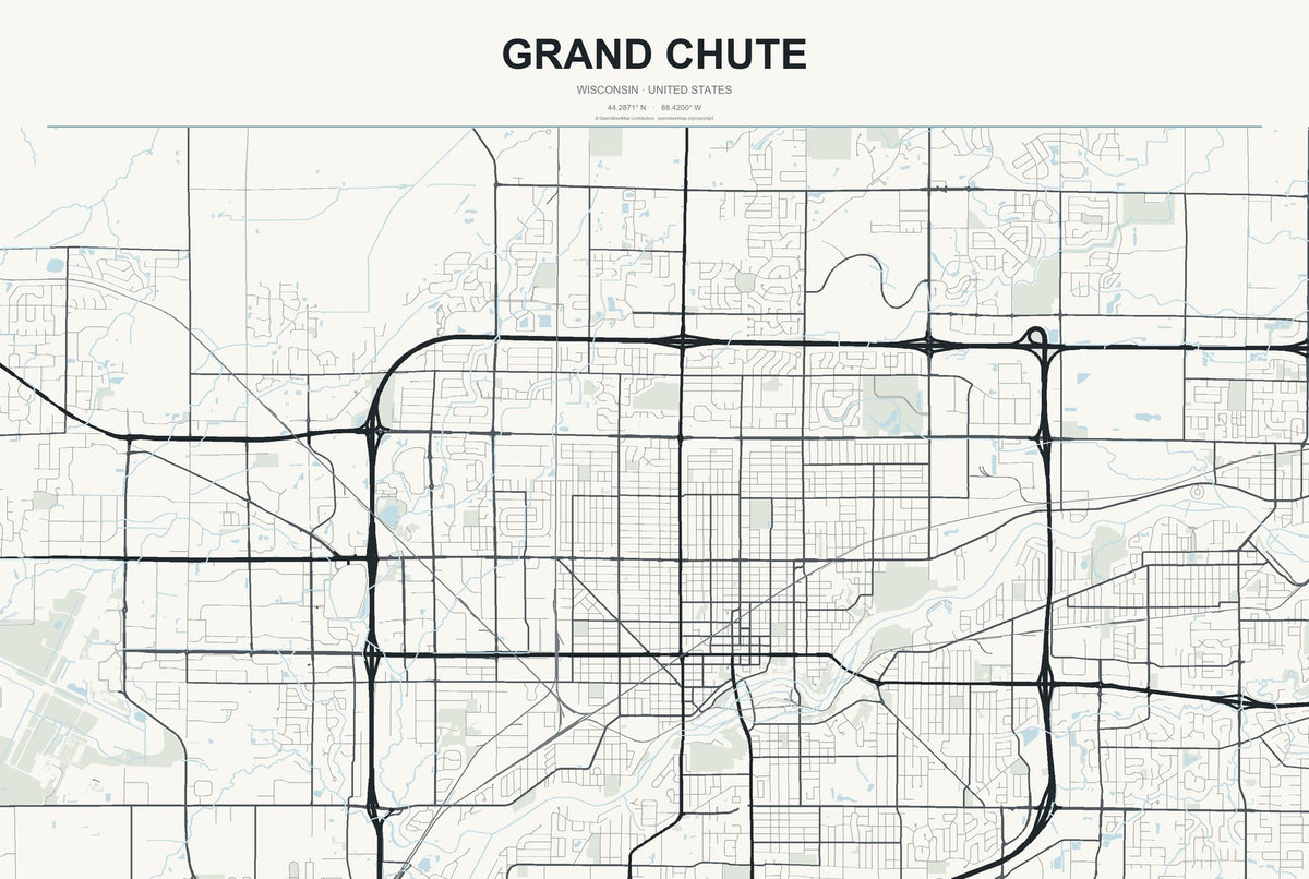 Grand Chute, Wisconsin City Map Aluminum Sign in Headline Atlas style