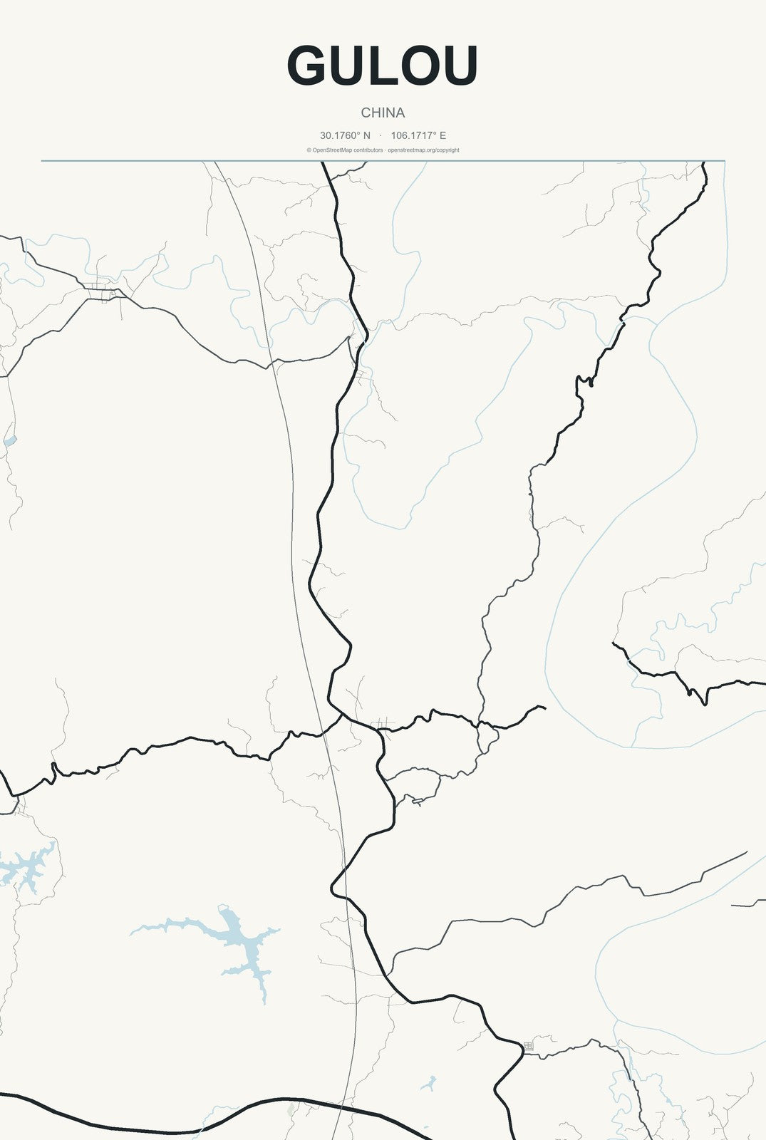 Gulou, China City Map Aluminum Sign in Headline Atlas style