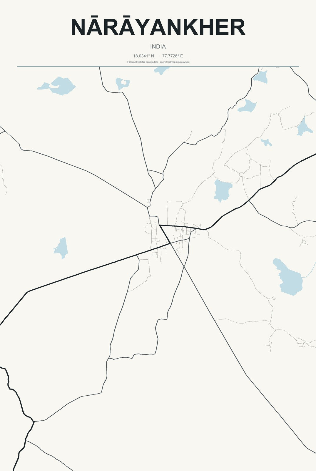 Nārāyankher, India City Map Aluminum Sign in Headline Atlas style