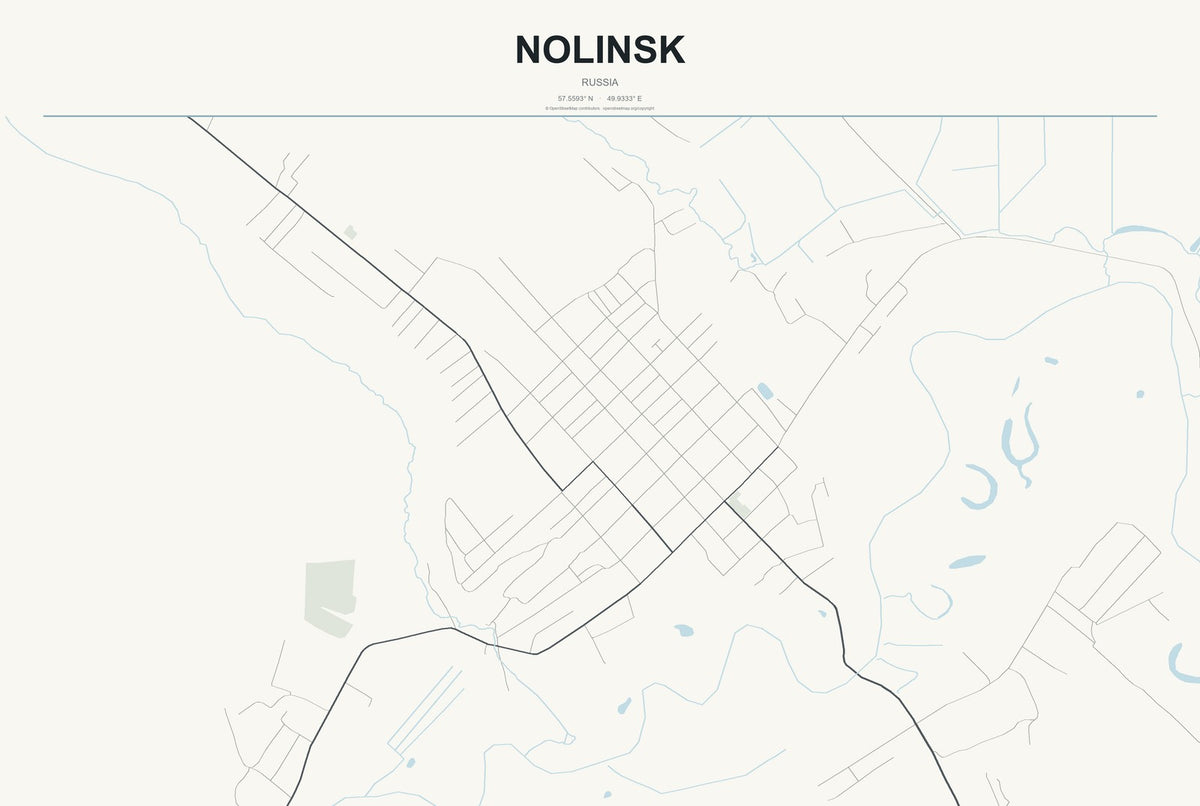 Nolinsk, Russia City Map Aluminum Sign in Headline Atlas style