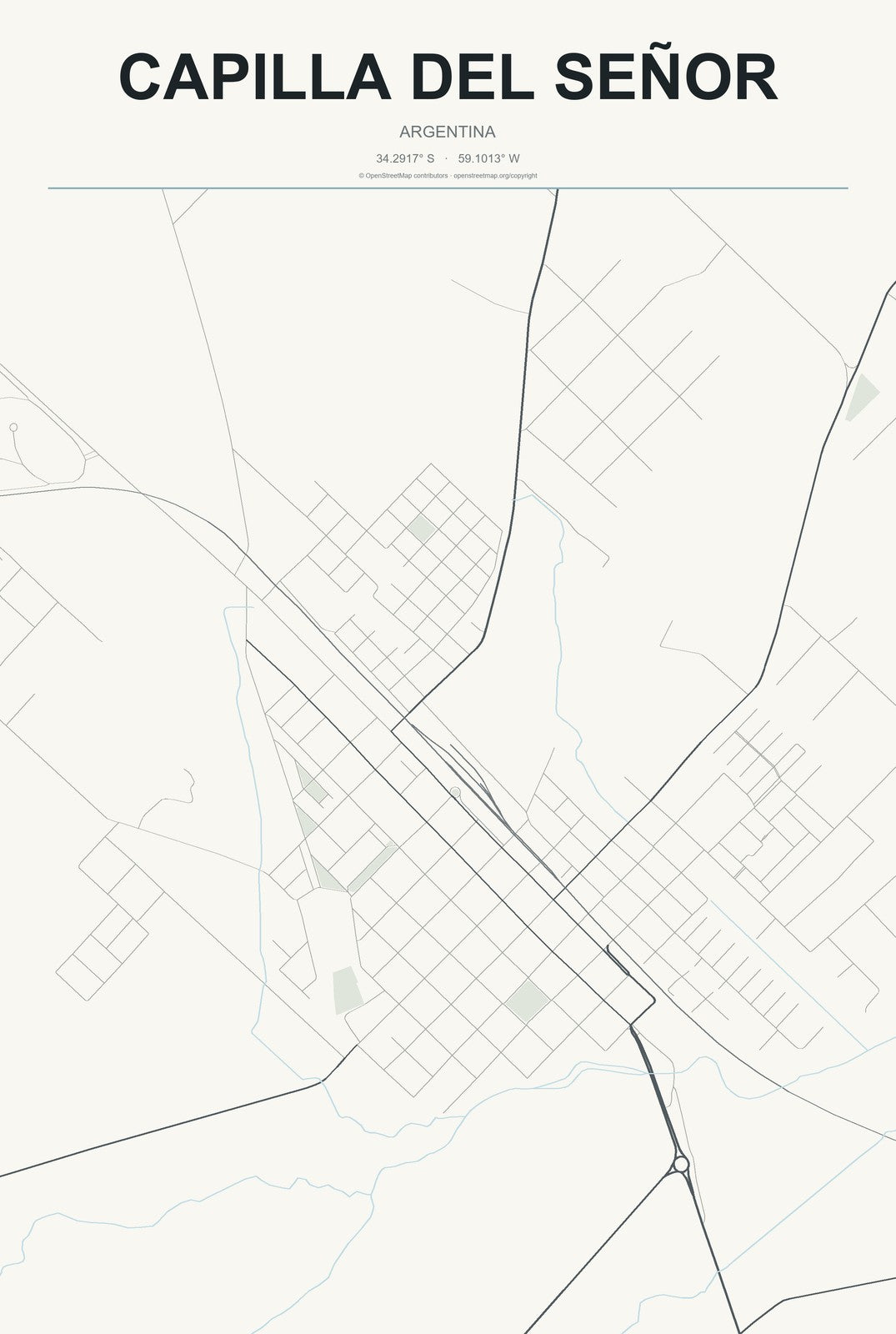 Capilla del Señor, Argentina City Map Aluminum Sign in Headline Atlas style