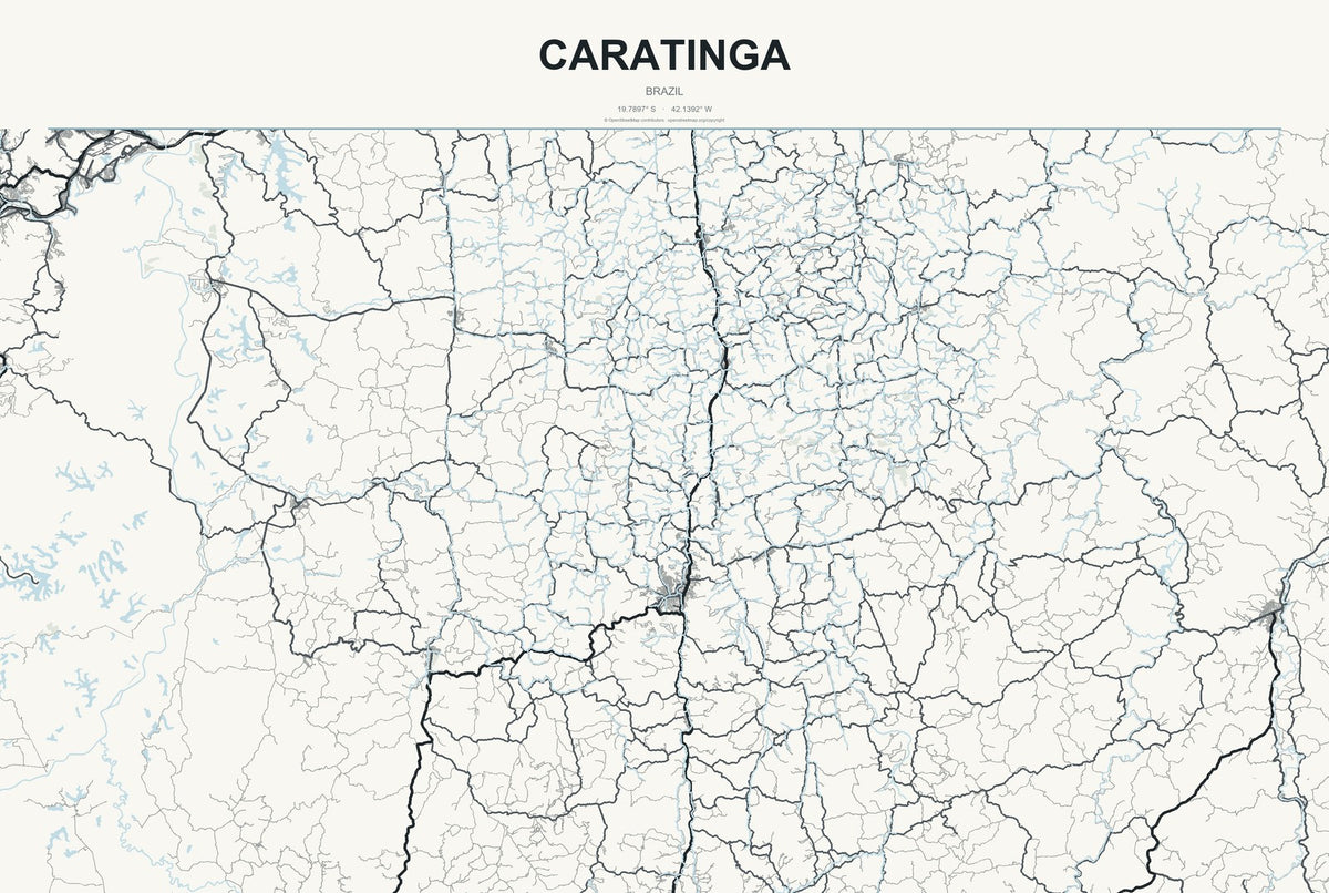 Caratinga, Brazil City Map Aluminum Sign in Headline Atlas style
