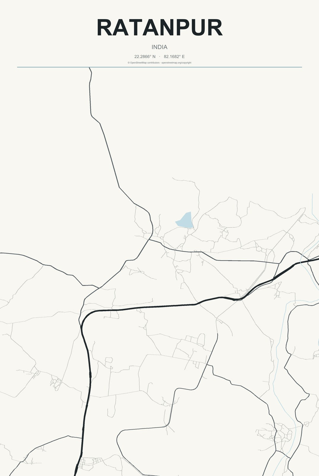 Ratanpur, India City Map Aluminum Sign in Headline Atlas style
