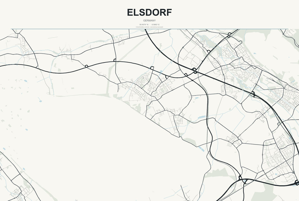 Elsdorf, Germany City Map Aluminum Sign in Headline Atlas style